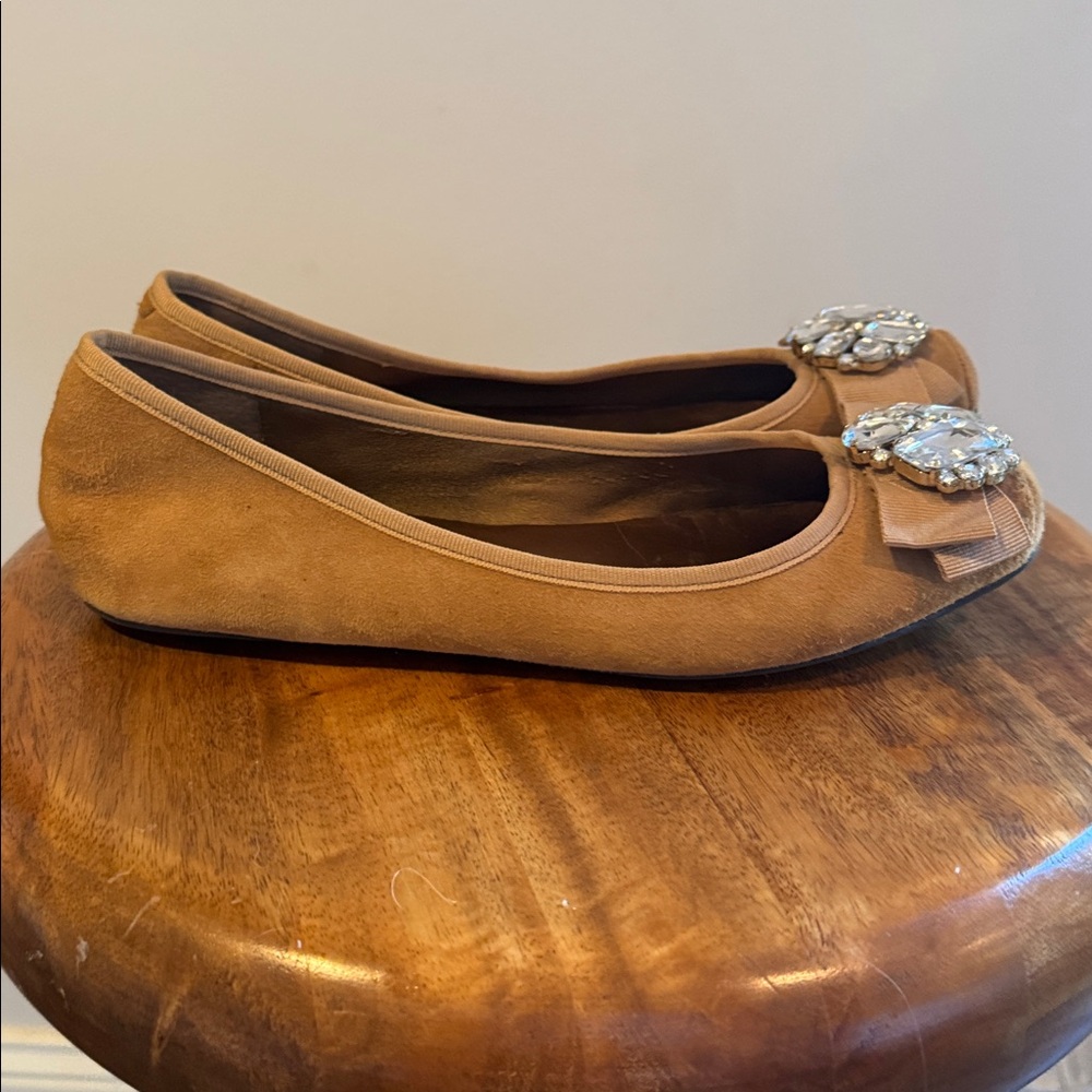 Jessica Simpson Gold Velvet Flats with Crystal embellishments Sz 8.5 medium NWOB - Picture 7 of 11